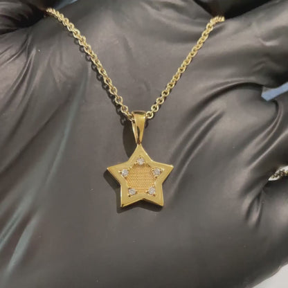 Textured Bead Diamond Star Pendant