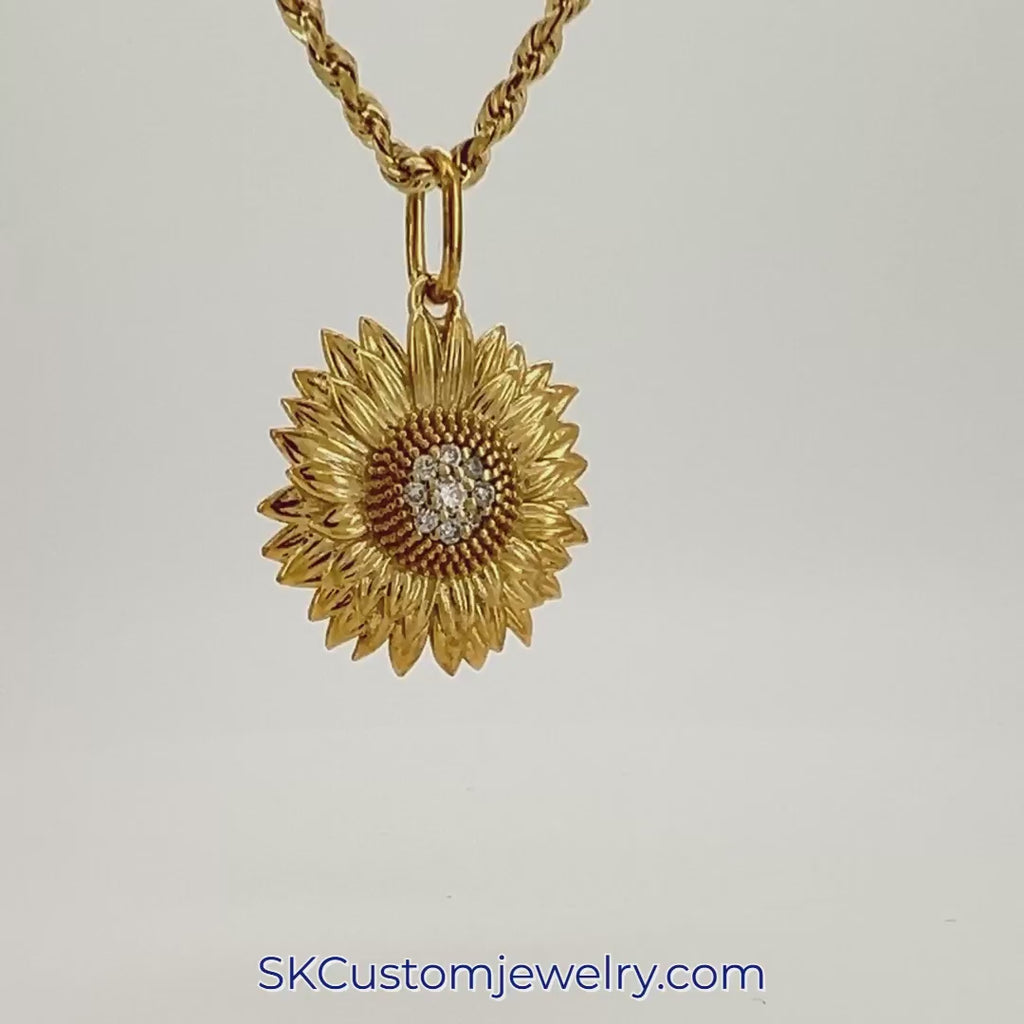 Golden Sunflower Diamond Pendant