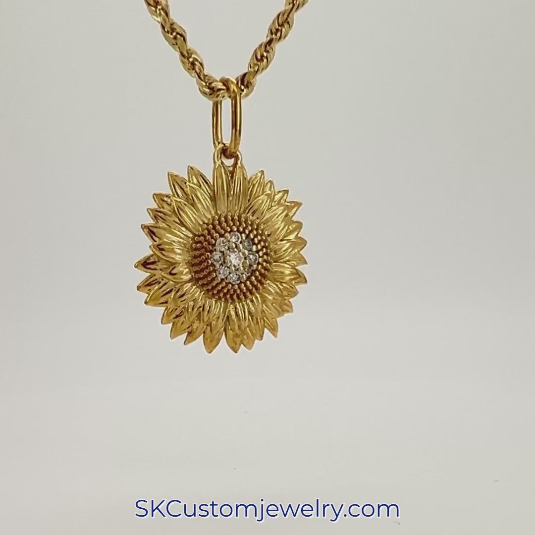 Golden Sunflower Diamond Pendant